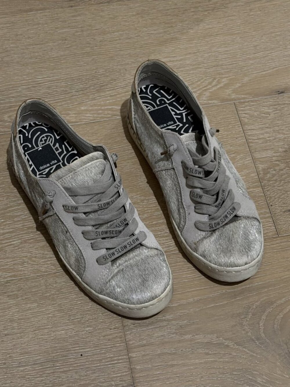 Dolce Vita Gray Calf Hair Distressed Lace-Up Sneakers